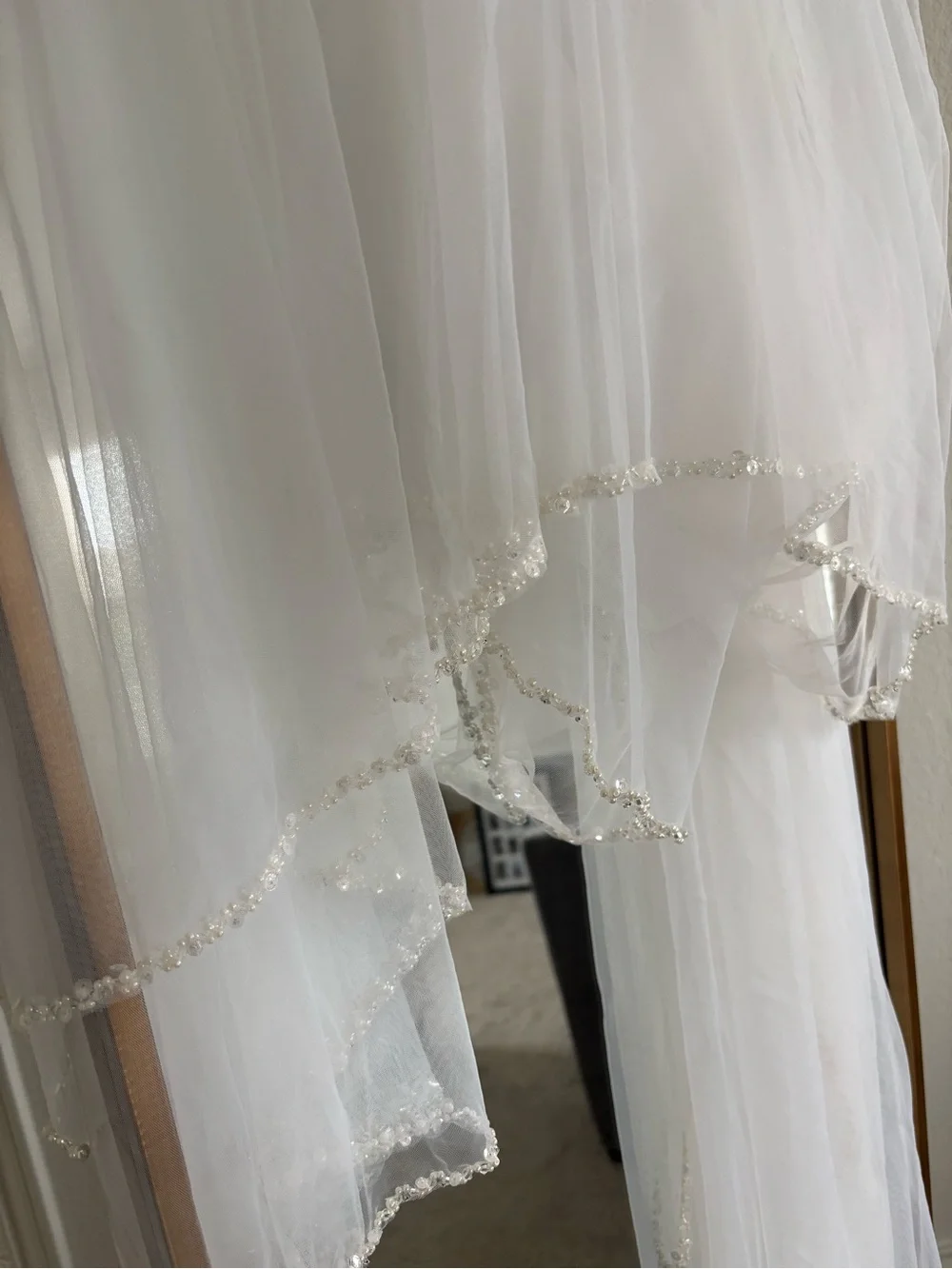 Pearl beaded wedding veil with blusher
